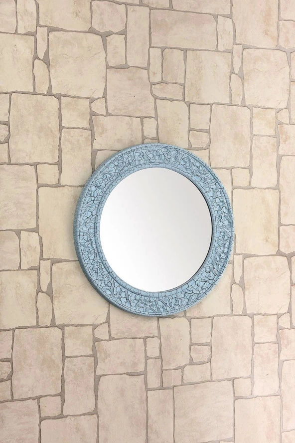 Dekoratif Yuvarlak Ayna Mavi
