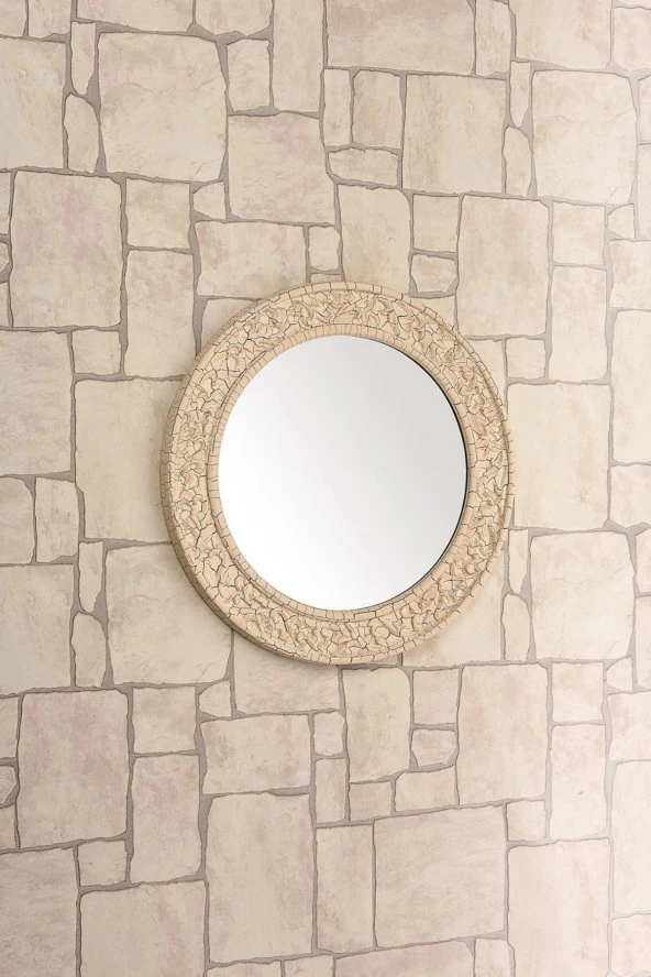 Dekoratif Yuvarlak Ayna  Bej