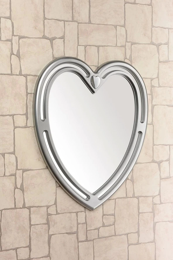 Dekoratif Kalp Boyalı Tek Ayna Gümüş Gri