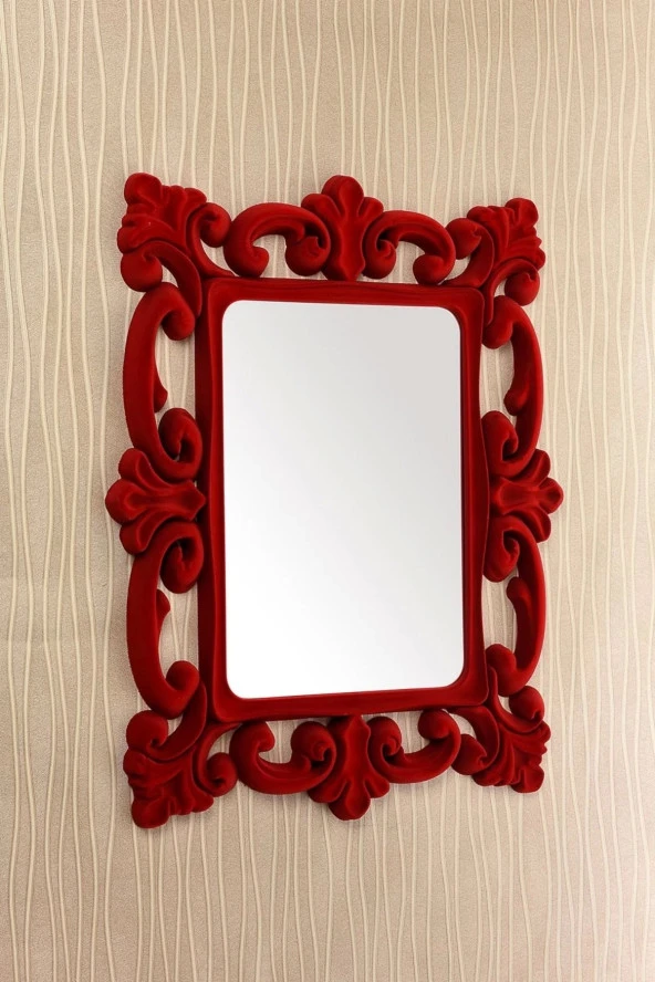 Dekoratif Kare Ayna Kadife Kırmızı