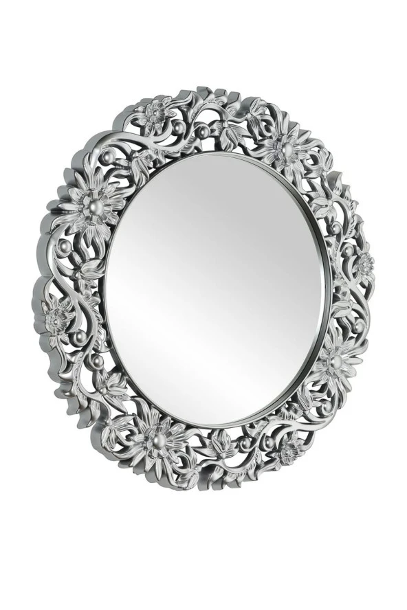 Dekoratif Büyük Yuvarlak Salon Ayna Gümüş Gri