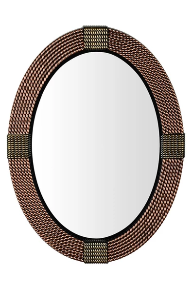 Dekoratif Oval Ayna Örgülü Model Bakır 77*64