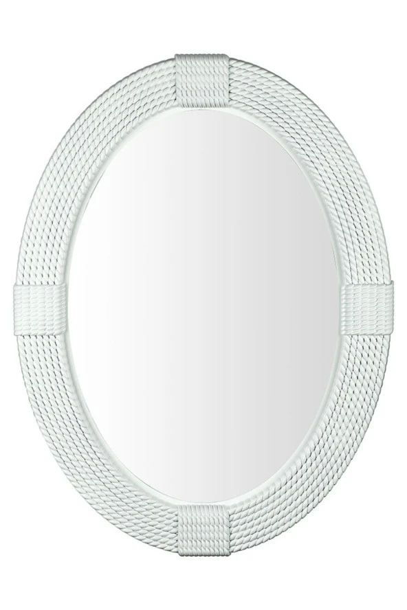 Dekoratif Oval Ayna Örgülü Model Beyaz 77*64