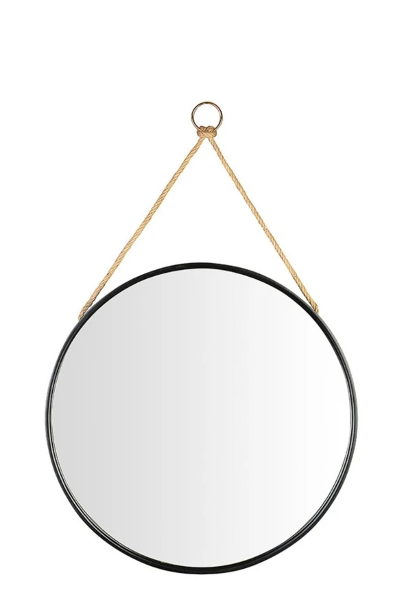 Ahşap Çerçeve Boyalı İpli Ayna Siyah Q 60 Cm