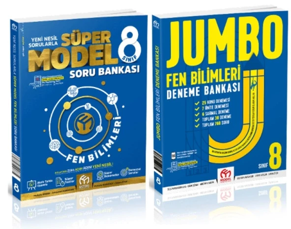 MODEL EĞİTİM YAYINLARI 8. Sınıf FEN BİLİMLERİ Süper Model Soru Bankası + Jumbo Deneme Bankası  (2 Kitap)