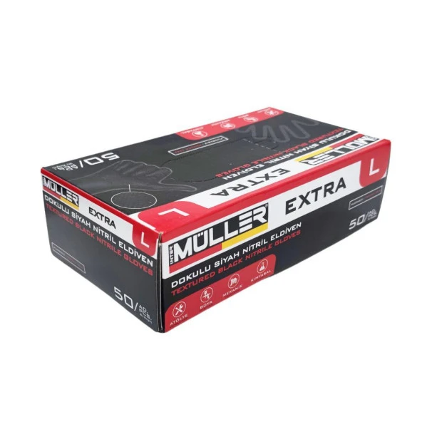 Müller Pudrasız Nitril Eldiven L - 50li Kutu, Kalın - Resim 4