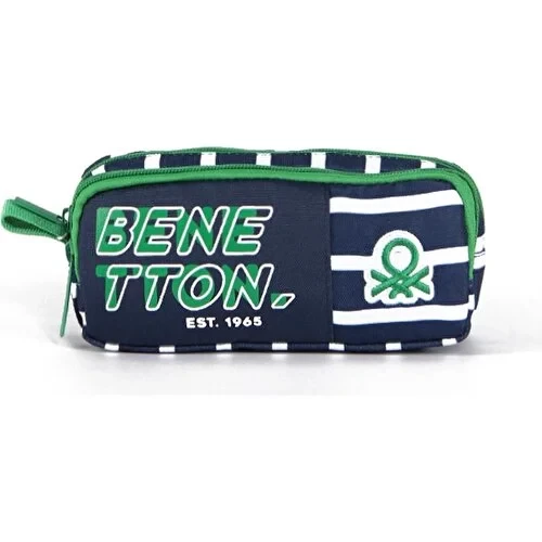 United Colors of Benetton Çift Bölmeli Siyah Yeşil Yazılı Kalem Çantası 03748