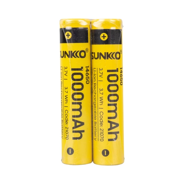 Sunkko 3.7 Volt 1000 Mah 14650 Şarj Edilebilir Pil 2 Adet Lityum İon Şarjlı Pil 14x65mm - 2