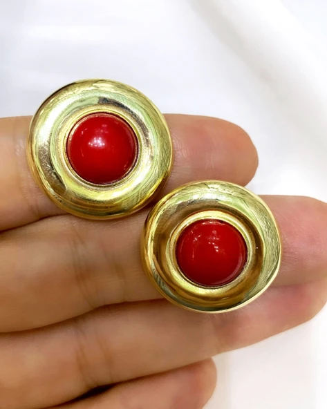 Yuvarlak Geometrik Çokgen Gümüş Küpe | Büyük taşlı küpeler | gümüş Minimalist Küpe - 5