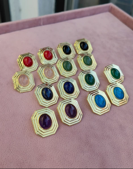 Geometrik Çokgen Çember | Büyük taşlı küpeler | Minimalist Küpe | 925 Gümüş - 3