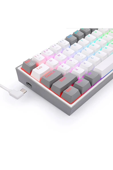 Redragon K617-RGB Fızz Rgb %60 Kablolu Mekanik Klavye, Türkçe, Red Switch, Beyaz/Gri - 6
