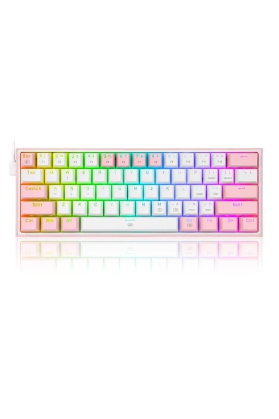 Redragon K617-RGB Fızz Rgb %60 Kablolu Mekanik Klavye, Türkçe, Red Switch, Beyaz/Pembe