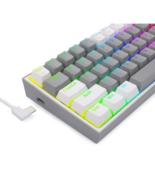Redragon K617-RGB Fızz Rgb %60 Kablolu Mekanik Klavye, Türkçe, Red Switch, Gri/Beyaz - 3