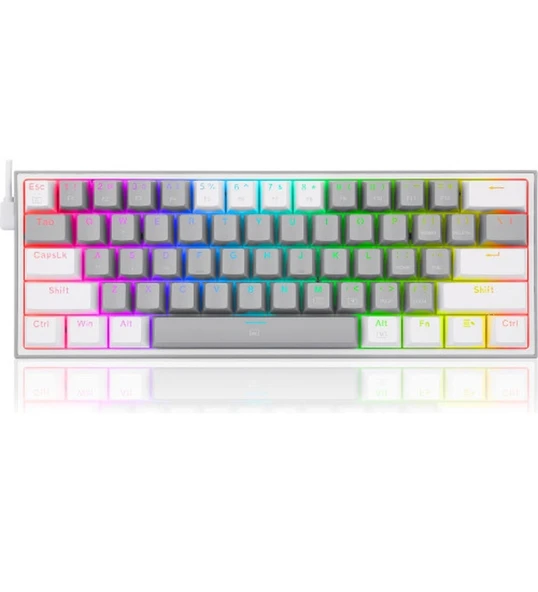 Redragon K617-RGB Fızz Rgb %60 Kablolu Mekanik Klavye, Türkçe, Red Switch, Gri/Beyaz