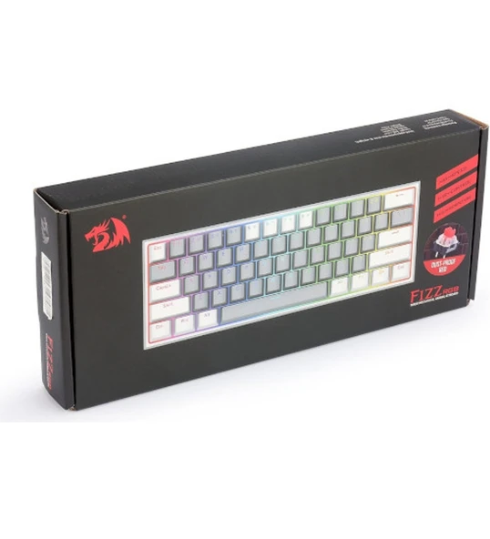 Redragon K617-RGB Fızz Rgb %60 Kablolu Mekanik Klavye, Türkçe, Red Switch, Gri/Beyaz - 5