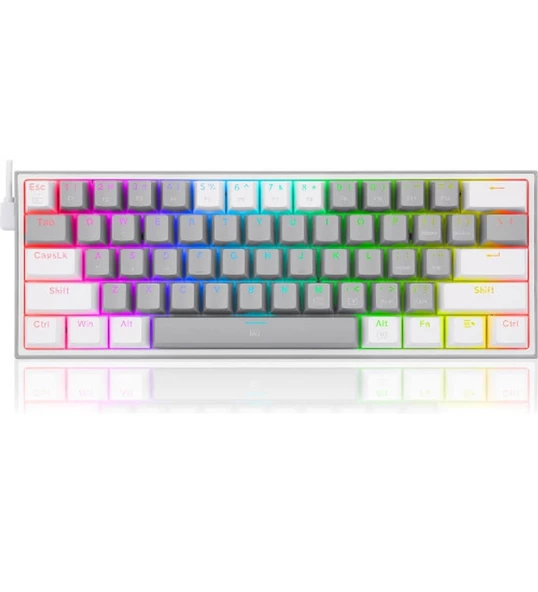 Redragon K617-RGB Fızz Rgb %60 Kablolu Mekanik Klavye, Türkçe, Red Switch, Gri/Beyaz