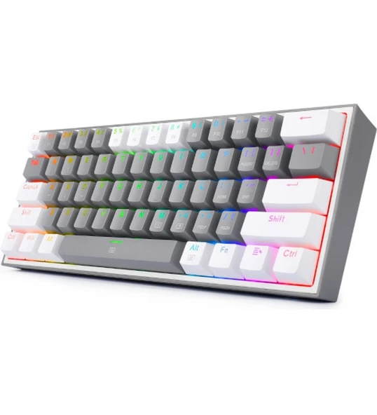Redragon K617-RGB Fızz Rgb %60 Kablolu Mekanik Klavye, Türkçe, Red Switch, Gri/Beyaz - 4