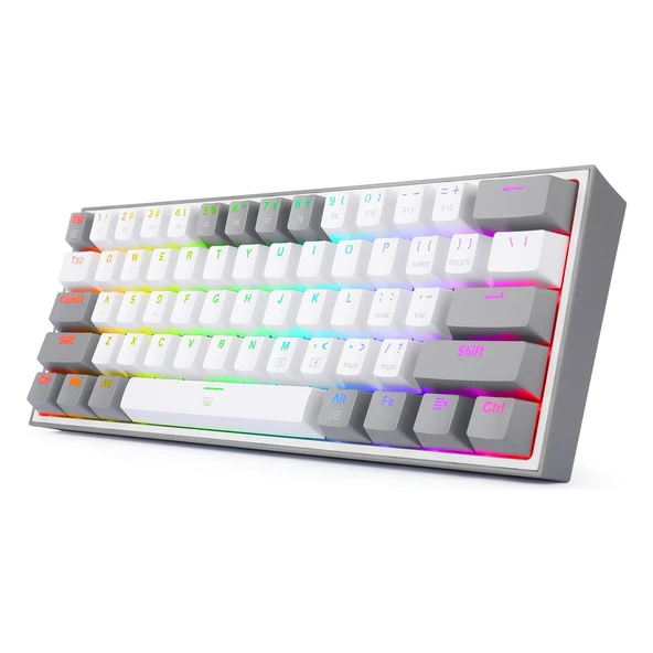 Redragon K617-RGB Fızz Rgb %60 Kablolu Mekanik Klavye, Türkçe, Red Switch, Beyaz/Gri - 3