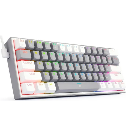 Redragon K617-RGB Fızz Rgb %60 Kablolu Mekanik Klavye, Türkçe, Red Switch, Gri/Beyaz - 2