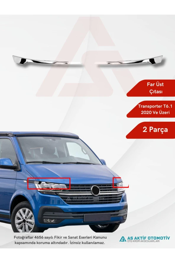 Volkswagen Transporter T6.1 Van Far Üst Çıtası 2 Parça 2020 ve Üzeri Krom Paslanmaz Çelik