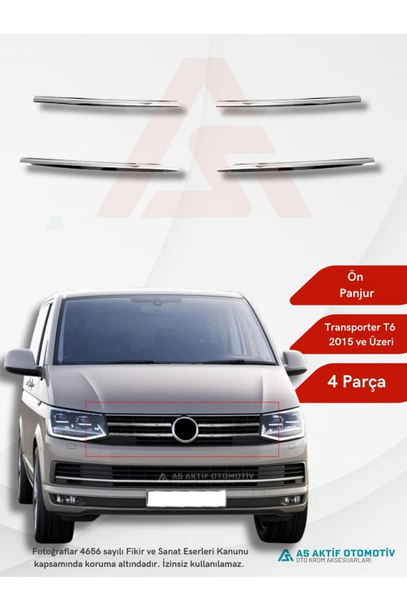 Volkswagen Transporter T6 Van Ön Panjur 4 parça 2015 ve Üzeri Krom Paslanmaz Çelik