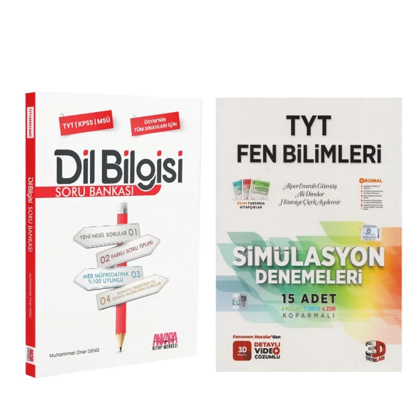 3D TYT Fen Bilimleri Deneme ve AKM Dil Bilgisi Soru Bankası Seti 2 Kitap
