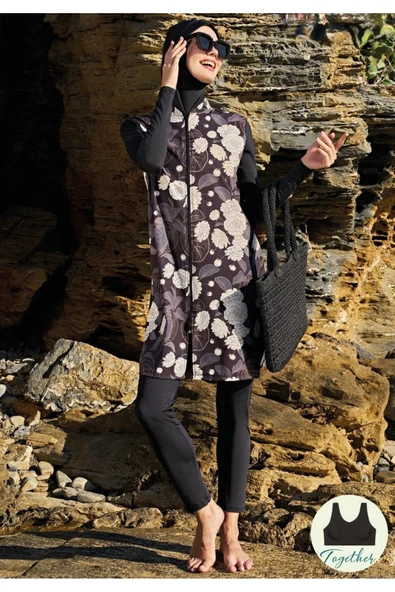 Ruko Maio 23111-2 Dik Yakalı Esnek Paraşüt Kumaş Tam Tesettür Mayo