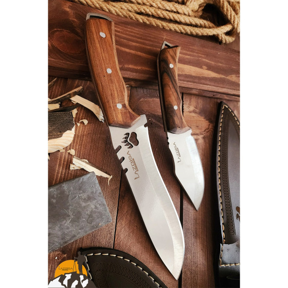 Outdoor Piknik Bıçak Set Kamp Bıçağı Çakısı Mutfak Bıçağı Kılıflı El Yapımı ( Ceviz Ağacı Sap ) - 2
