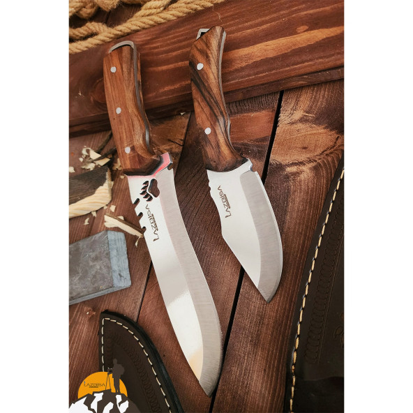 Outdoor Piknik Bıçak Set Kamp Bıçağı Çakısı Mutfak Bıçağı Kılıflı El Yapımı ( Ceviz Ağacı Sap ) - 3