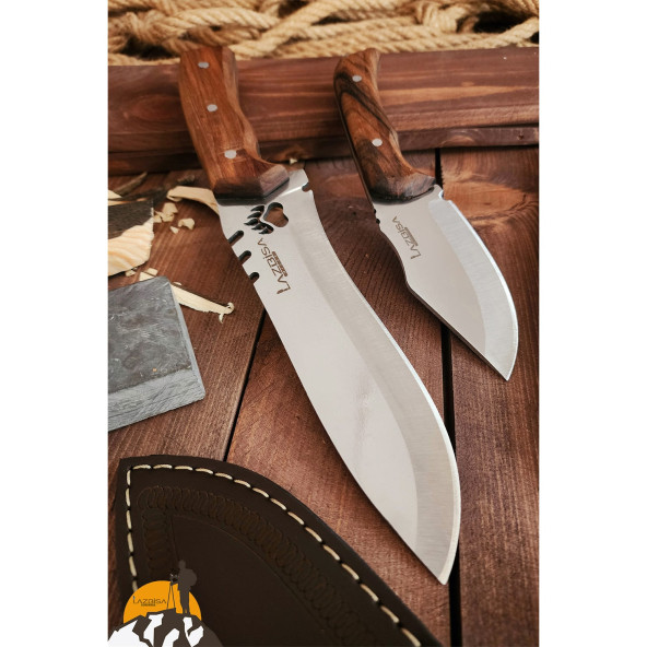 Outdoor Piknik Bıçak Set Kamp Bıçağı Çakısı Mutfak Bıçağı Kılıflı El Yapımı ( Ceviz Ağacı Sap ) - 5