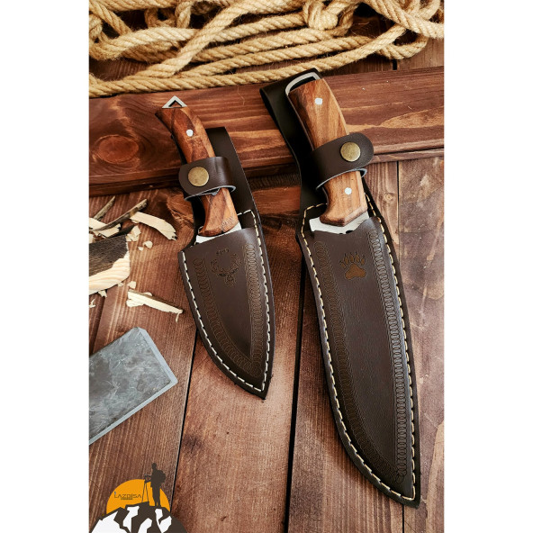 Outdoor Piknik Bıçak Set Kamp Bıçağı Çakısı Mutfak Bıçağı Kılıflı El Yapımı ( Ceviz Ağacı Sap ) - 6