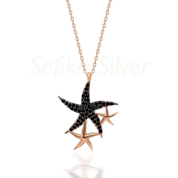 Kuyumcudukkani  Siyah Taşlı "Deniz yıldızı" Figürlü Kolye