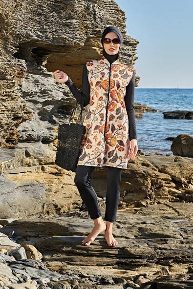 Ruko Maio 23111-8 Çiçek Desenli Tam Tesettür Mayo - Resim 2