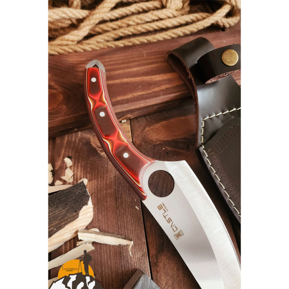 Outdoor Piknik Kamp Bıçağı Bıçak Çakısı Mutfak Bıçak Kılıflı El Yapımı ( Verzalit Sap ) - 5