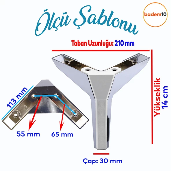 Moda Lüks Mobilya Oturma Grubu Kanepe Sehpa TV Ünitesi Koltuk Ayağı Baza Ayakları Krom Beyaz 14 cm - Resim 2