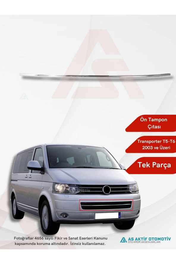 Volkswagen Transporter T5 Van Ön Tampon Çıtası 2003-2010 Krom Paslanmaz Çelik - 1
