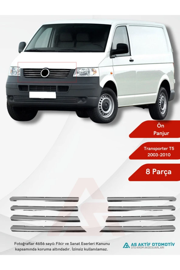 Volkswagen Transporter T5 Van Ön Panjur 8 Parça 2003-2010 Krom Paslanmaz Çelik