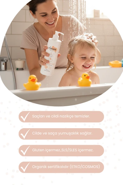Clooe Organik Bebek & Çocuk Saç, Vücut Şampuanı (400ml) - pH Dengeli, Konak Önleyici - 3