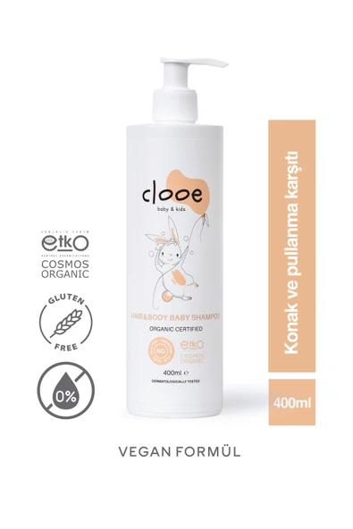 Clooe Organik Bebek & Çocuk Saç, Vücut Şampuanı (400ml) - pH Dengeli, Konak Önleyici