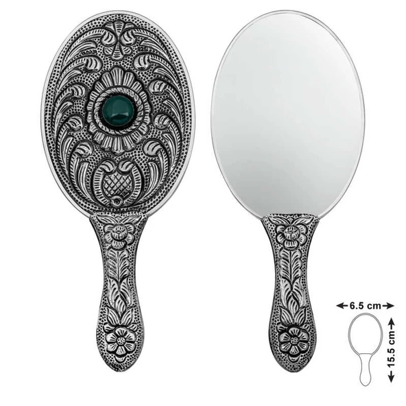 Lucky Life 925 Ayar Gumuss Akik Taşlı El Aynası