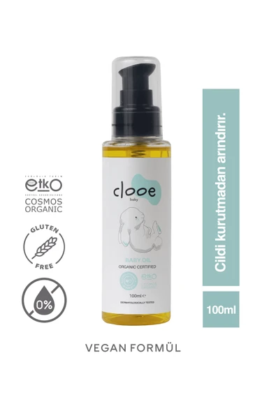Clooe Organik Bebek Yağı (100ml) - Zeytinyağı, Badem Yağı, Jojoba Yağı - Yenidoğan Kullanımına Uygun