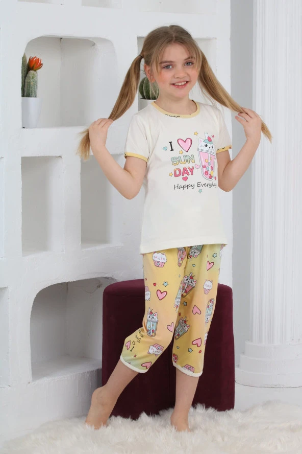 Kız Çocuk Kaprili-Baskılı Pijama Takımı 3-11 Yaş 6083-84