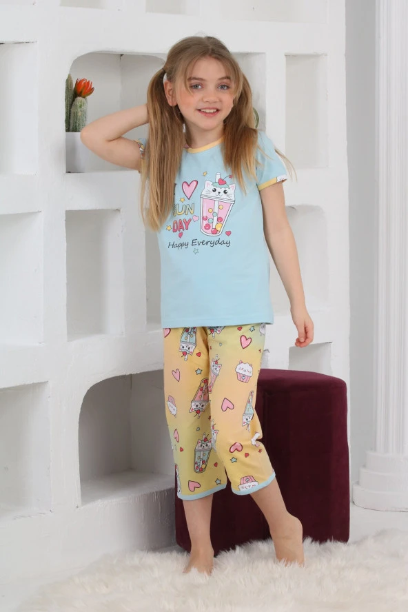 Kız Çocuk Kaprili-Baskılı Pijama Takımı 3-11 Yaş 6083-84 - Resim 3