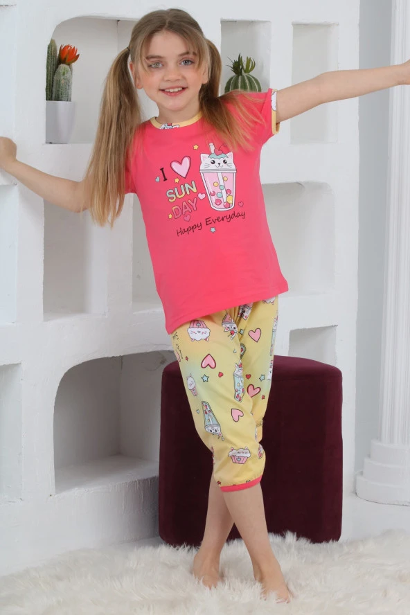 Kız Çocuk Kaprili-Baskılı Pijama Takımı 3-11 Yaş 6083-84 - Resim 4