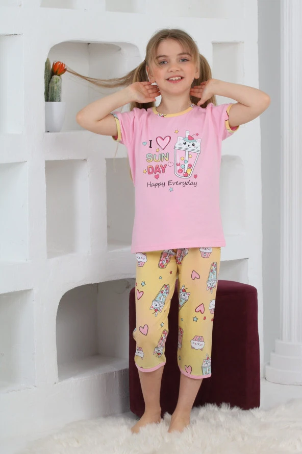 Kız Çocuk Kaprili-Baskılı Pijama Takımı 3-11 Yaş 6083-84 - Resim 5