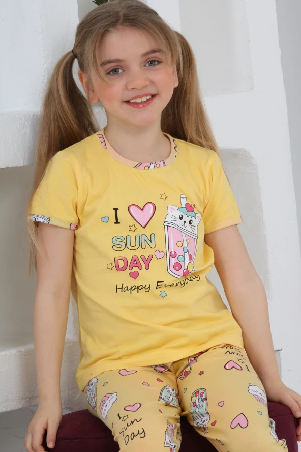 Kız Çocuk Kaprili-Baskılı Pijama Takımı 3-11 Yaş 6083-84 - Resim 7