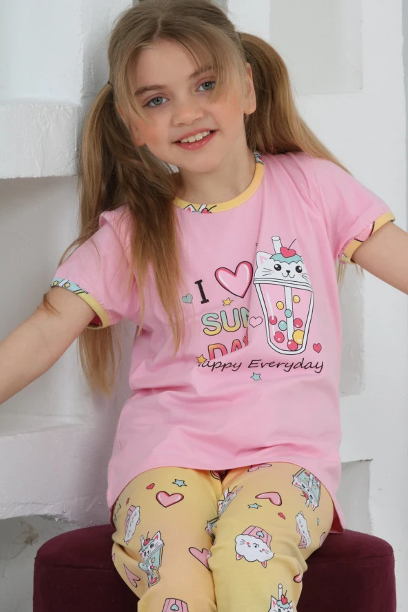 Kız Çocuk Kaprili-Baskılı Pijama Takımı 3-11 Yaş 6083-84 - Resim 8