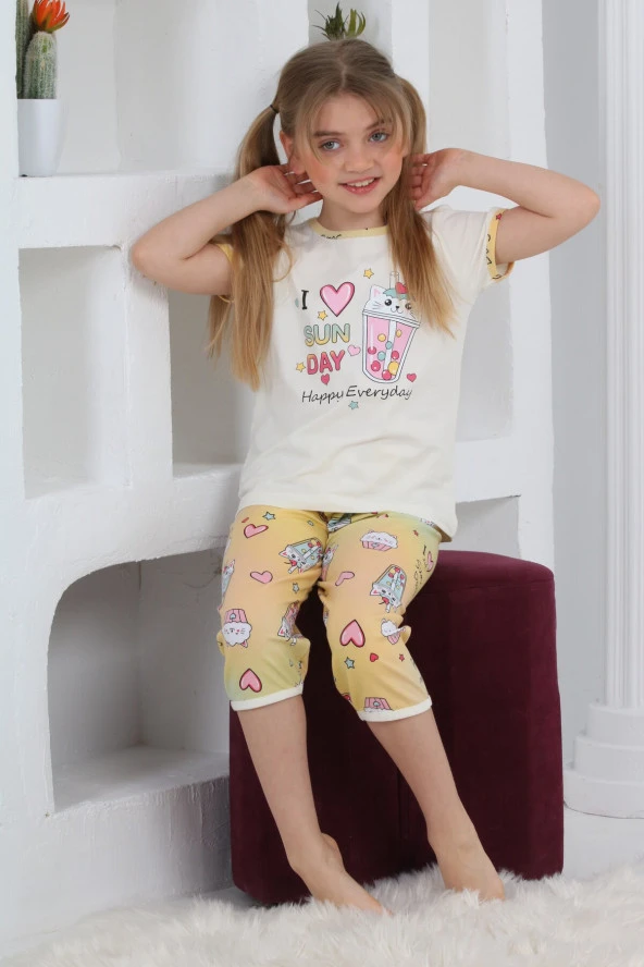 Kız Çocuk Kaprili-Baskılı Pijama Takımı 3-11 Yaş 6083-84 - Resim 9