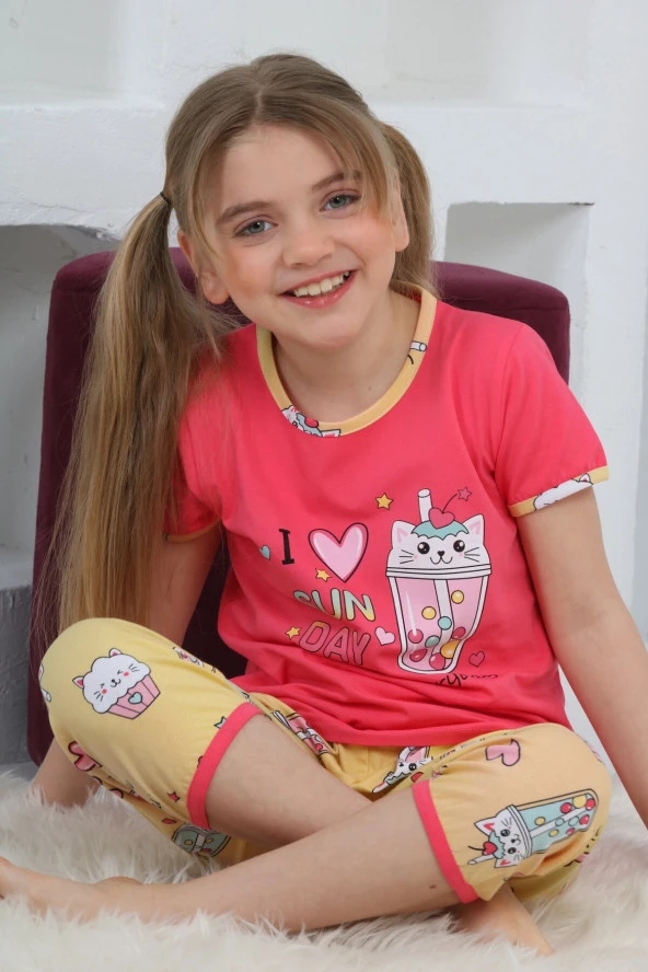 Kız Çocuk Kaprili-Baskılı Pijama Takımı 3-11 Yaş 6083-84 - Resim 10