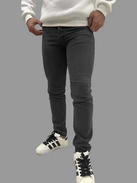 Erkek Dar Paça Düz New Füme Kot Pantolon